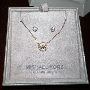 Michael Kors rose gold jewelry set (diamond studs & necklace) never been worn
